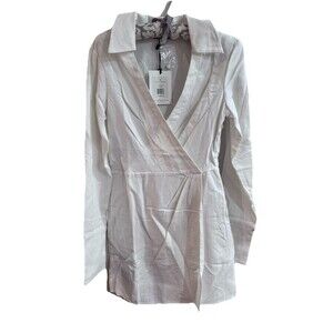 Revolve Rachel Purcell V Neck Mini Dress Small White NEW Cuffs Rehearsal Dinner